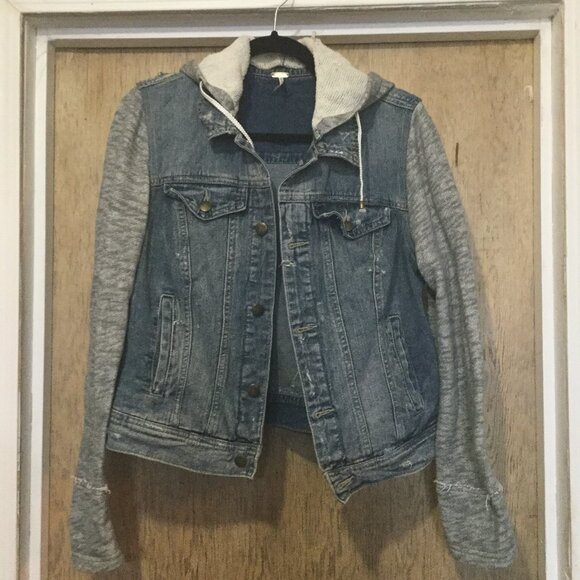 Free People Jackets & Blazers - Free People denim jacket with gray arms and hood
